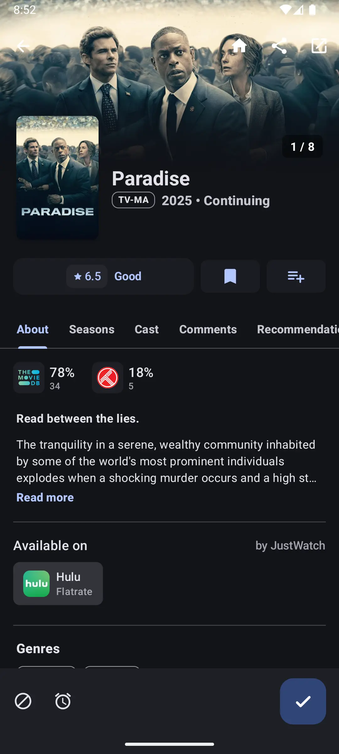 Moviebase app interface showing subscription analytics